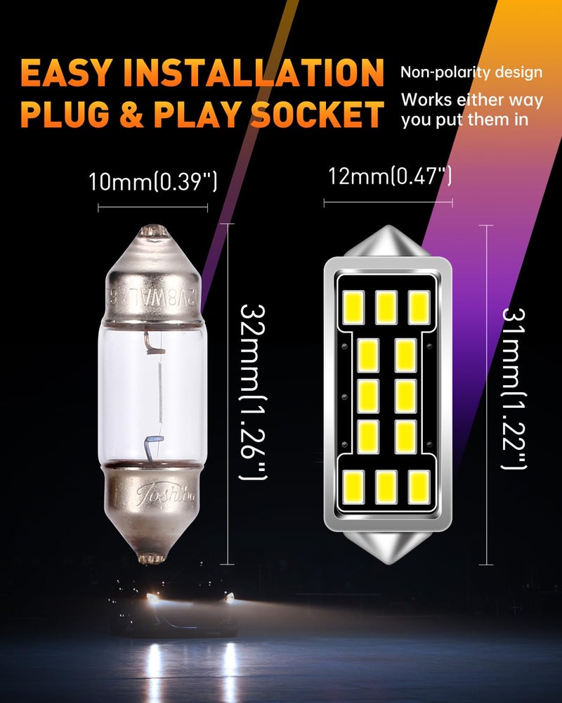 LUYED DE3175 DE3021 LED Dome Light Bulbs 640 Lumens Extremely Bright 3020 12-EX Chipsets 1.25 inches 31mm DE3022 3175 LED Bulbs for Interior Map Door Lights,Xenon Whiteï¼ŒPack of 2 - Image 3